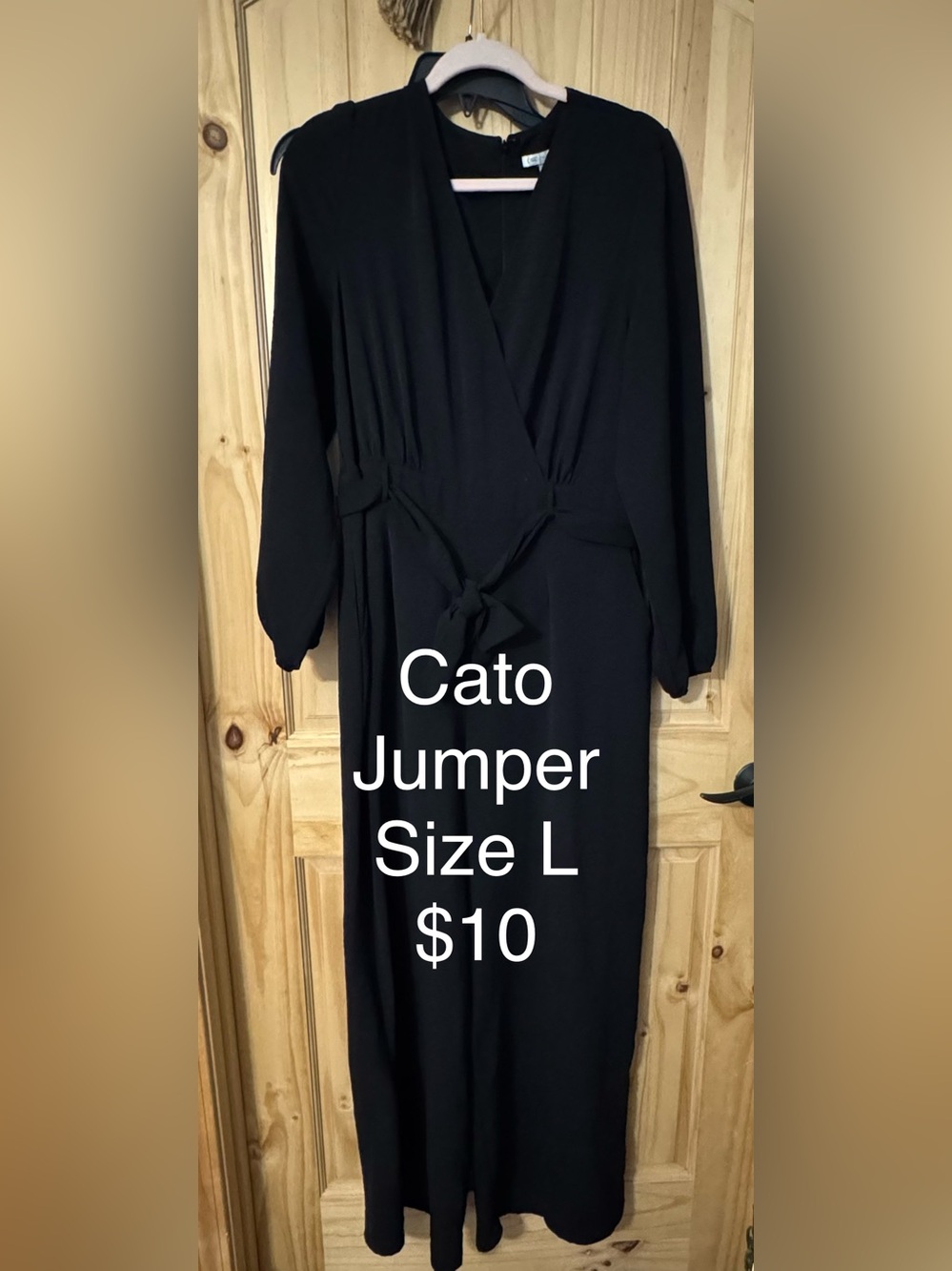 Cato Black Long-Sleeve Wrap Jumpsuit